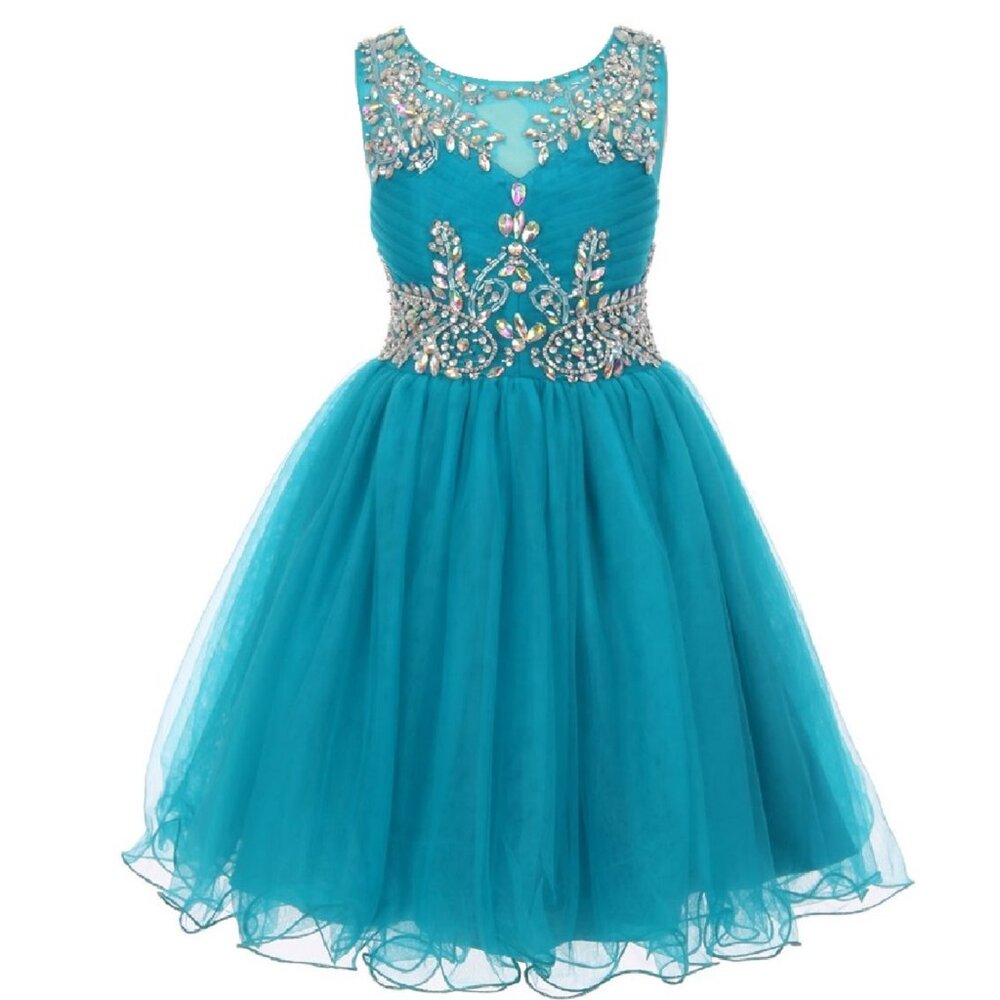 Little GIrls Bridesmaid Beaded Princess Christmas Flowers Girls Dresses Teal 4
